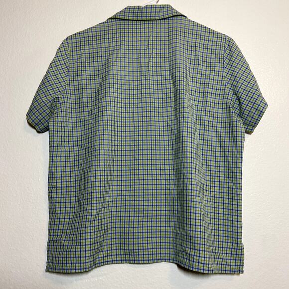 Woolrich Button Down Top Short Sleeve Collared Blue Yellow Plaid Chest Pocket M - Picture 4 of 4